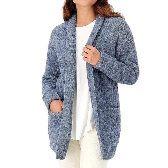 Barefoot Dreams CozyChic Ribbed Open Front Cardigan Size 1X EUC Blue Mirage - Picture 1 of 12